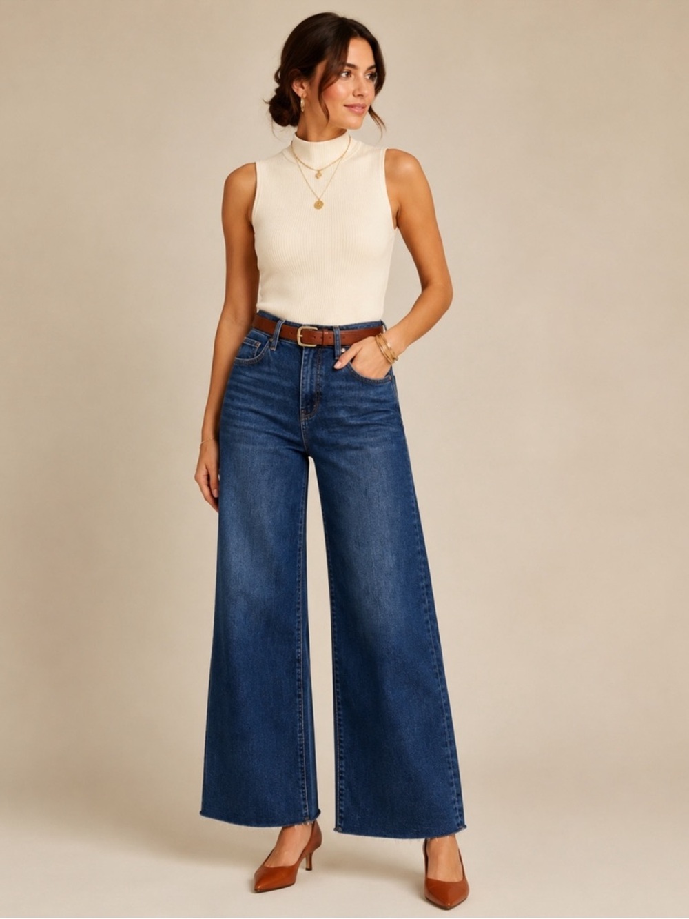NEW Risen Jeans High-Waist Raw Hem Wide-Leg Tummy Control Denim Jeans Size 27 - Picture 12 of 14